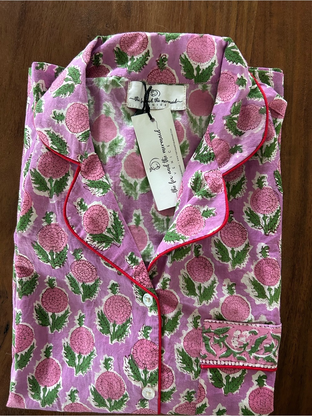 NWT The Fox and the Mermaid Venice Hand Block Printed Cotton Pajama Top - L